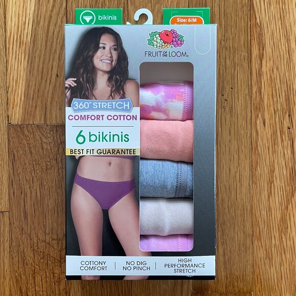 Fruit of the Loom 360 Stretch Comfort Cotton Bikinis Womens Size 6 (5 Bikinis) - Picture 1 of 5